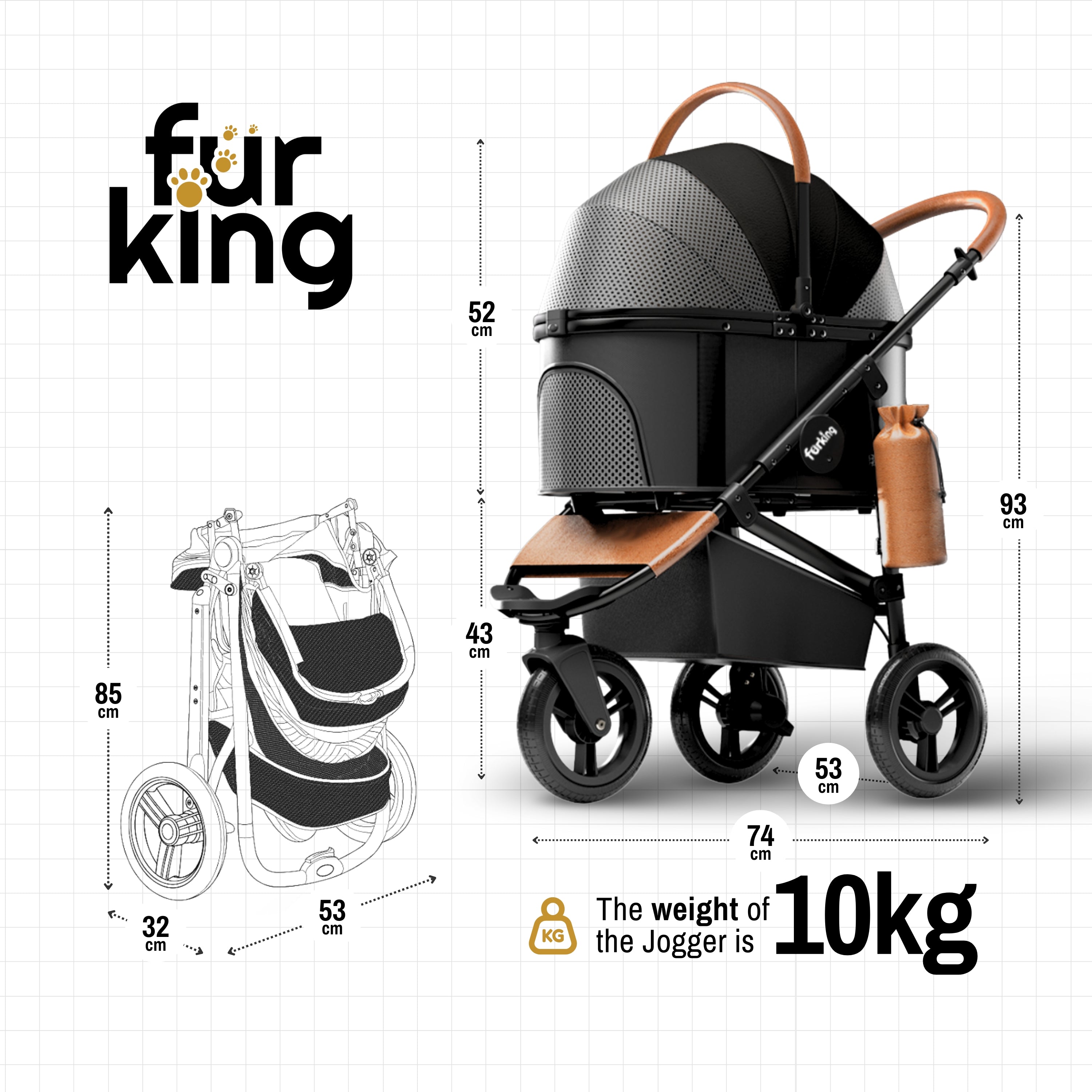 Fur King Jogger Dog Pram